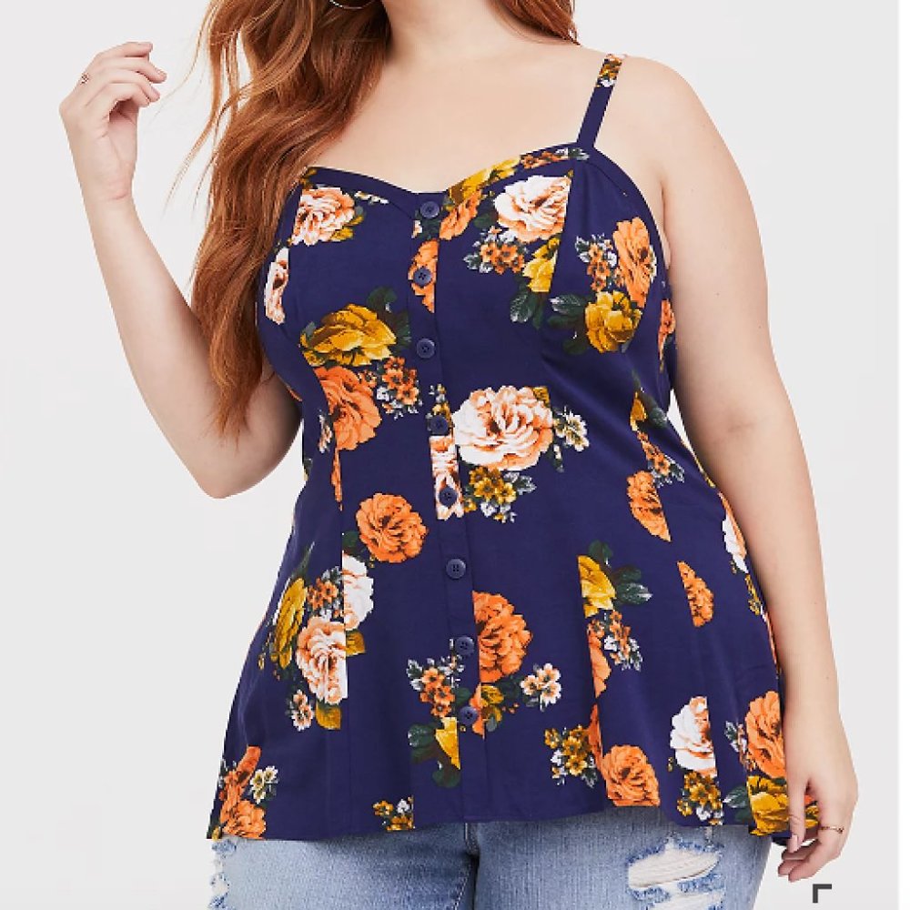 Torrid Size 5 Floral Navy CHALLIS SEAMED CAMI